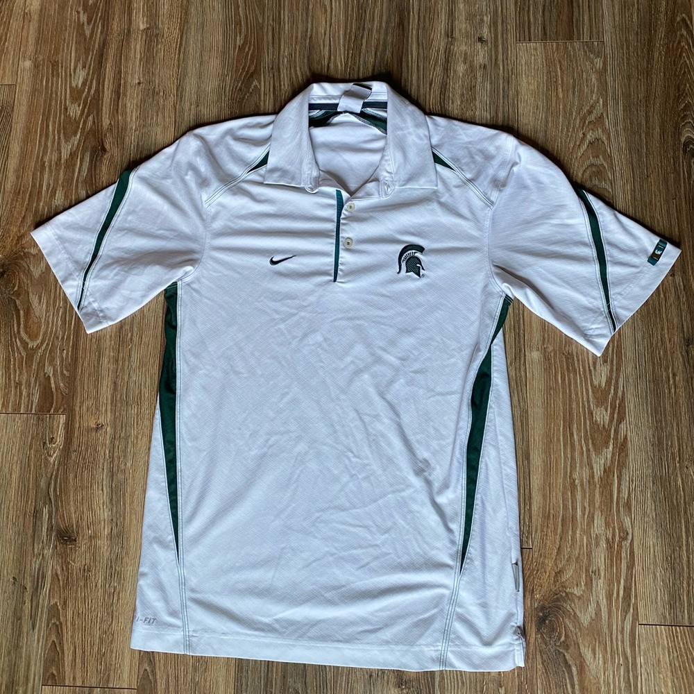 Nike White and Dark Green Michigan State Polo Shirt